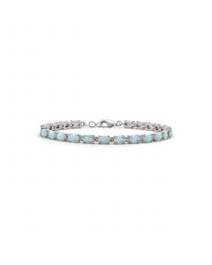 Simple Tennis Bracelet For Women For Girlfriend White Oval Created Opal .925 Sterling Silver October Birthstone