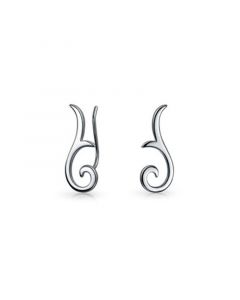 Minimalist Geometric Tribal Scroll Ear Pin Crawlers Climbers Earrings For Women For Teen .925 Sterling Silver