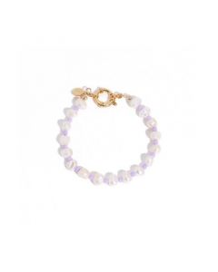 18K Gold Plated Freshwater Pearls with Purple Glass Beads - Taro Bracelet 10" For Women