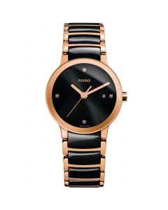 Women's Swiss Centrix Diamond Accent Black High-Tech Ceramic and Rose Gold-Tone PVD Stainless Steel Bracelet Watch 28mm R30555712