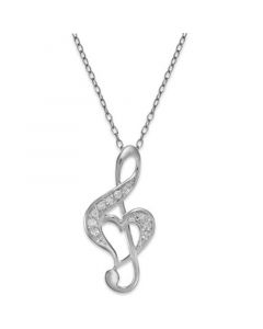 Diamond Treble Clef Heart Pendant Necklace in Sterling Silver (1/10 ct. t.w.)