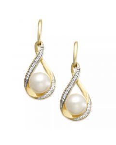 Cultured Freshwater Pearl (7mm) and Diamond (1/10 ct. t.w.) Drop Earrings in 14K Gold