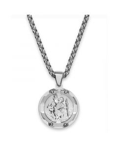 Men's St. Christopher Diamond Pendant Necklace in Stainless Steel