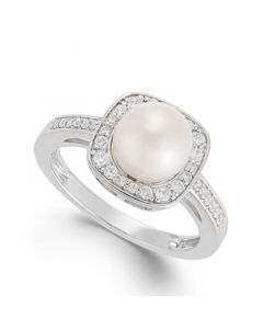 Cultured Freshwater Pearl (8mm) and Diamond (1/4 ct. t.w.) Ring in 14k White Gold