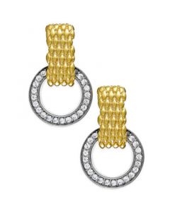 Diamond Mesh Circle Drop Earrings in 22k Yellow Gold Vermeil over Sterling Silver and Sterling Silver