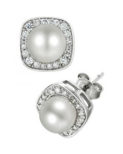 Cultured Freshwater Pearl (6mm) and Diamond (1/4 ct. t.w.) Stud Earrings in 14k White Gold