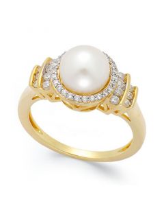 Cultured Freshwater Pearl (8mm) and Diamond (1/3 ct. t.w.) Ring in 14k Gold