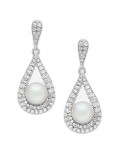 Cultured Freshwater Pearl (5-1/2mm) and Diamond (1/2 ct. t.w.) Drop Earrings in 14k White Gold