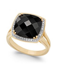 Faceted Onyx (4-1/2 ct. t.w.) and Diamond (1/5 ct. t.w.) Ring in 14k Gold