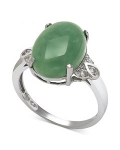 Dyed Jade (10mm) and Diamond (1/10 ct. t.w.) Ring in Sterling Silver