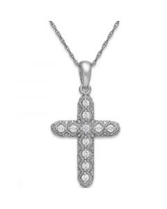 Diamond Cross Pendant Necklace in 14k White Gold (1/8 ct. t.w.)