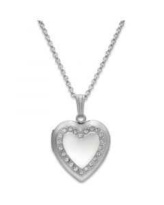 Crystal Heart Locket Necklace in Sterling Silver