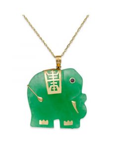 Dyed Jade Elephant Pendant Necklace in 14k Gold (25mm)