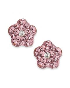 Children's Pink Crystal Flower Stud Earrings in 14k Gold