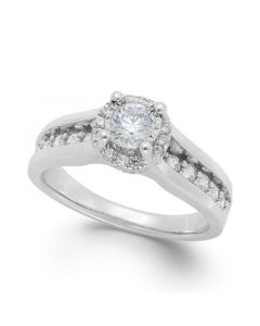 Diamond Channel Halo Engagement Ring (1 ct. t.w.) in 14k White Gold