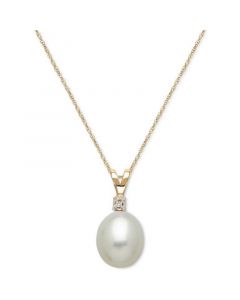 Cultured Freshwater Pearl (8mm) and Diamond Accent Pendant Necklace in 14k Gold