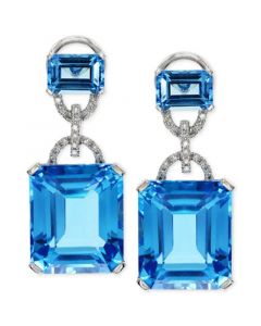 EFFY® Blue Topaz (28-1/5 ct. t.w.) and Diamond (1/8 ct. t.w.) Earrings in 14k White Gold