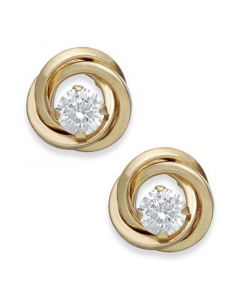 Cubic Zirconia Love Knot Stud Earrings in 10k Gold