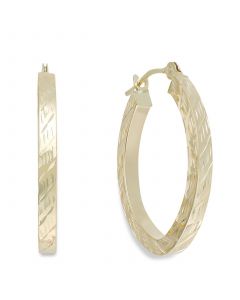 Textured Oval Hoop Earrings in 10k Gold, 16mm