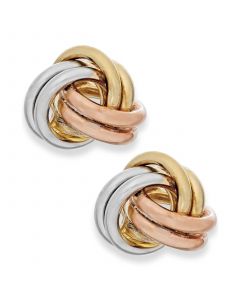 Tri-Tone Love Knot Stud Earrings in 10k Gold