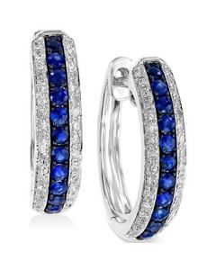 EFFY® Sapphire (1/3 ct. t.w.) and Diamond (1/4 ct. t.w.) Hoop Earrings in 14k White Gold, Created for Macy's