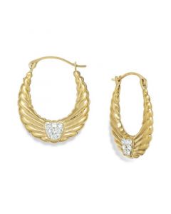 Crystal Wing Hoop Earrings in 10k Gold, 19mm