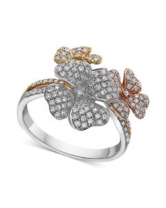 EFFY® Diamond Tri-Tone Flower Ring in 14k Gold (5/8 ct. t.w.)