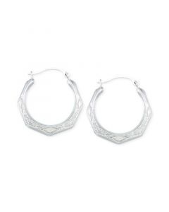 Etched Hoop Earrings in 10k White Gold