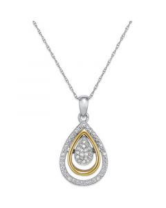 Diamond Teardrop Pendant in 14k Gold and Sterling Silver (1/10 ct. t.w.)