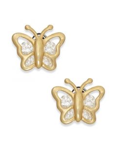 Cubic Zirconia Butterfly Stud Earrings in 10k Gold