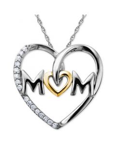 Mom Diamond Heart Necklace in Sterling Silver and 14k Gold (1/10 ct. t.w.)