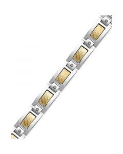 Men's Inlay Diamond Bracelet (1/5 ct. t.w.) in Stainless Steel and 18k Gold