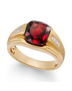 Men's Garnet (5 ct. t.w.) and Diamond Accent Ring in 10k Gold