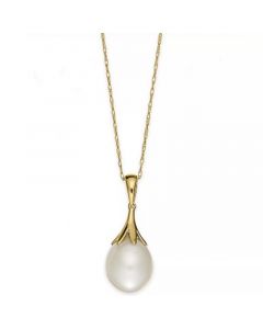 Cultured Freshwater Pearl (9mm) Claw Pendant Necklace 18" in 14k Yellow Gold (Also available in 14k White Gold or 14K Rose Gold)