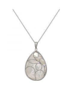 Caged Teardrop of Genuine White Mother of Pearl Pendant Set in Sterling Silver