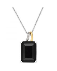 Onyx (10 ct. t.w.) and Diamond Accent Pendant Necklace in Sterling Silver and 14k Gold