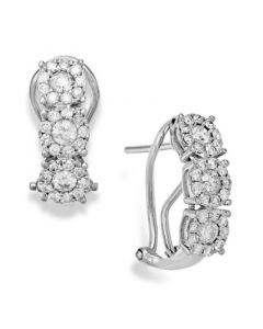 Diamond (1 ct. t.w.) Cluster Flower Huggie Earrings in 14k White Gold