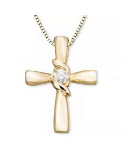 Diamond Cross Pendant in 14k Yellow or White Gold (1/10 ct. t.w.)