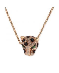 EFFY® Diamond (1/6 ct. t.w.) and Emerald Accent Panther Pendant Necklace in 14k Rose Gold