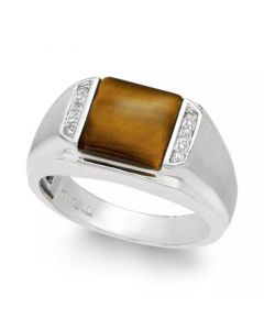 Men's Tiger's Eye and Diamond Accent Ring in Sterling Silver