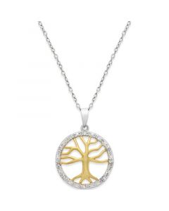 Diamond Family Tree Pendant Necklace (1/10 ct. t.w.) in Sterling Silver and 18k Gold over Sterling Silver