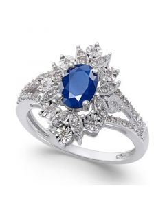 Sapphire (1 ct. t.w.) and Diamond (1/5 ct. t.w.) Ring in 14k White Gold