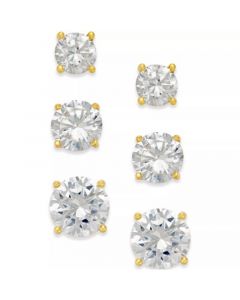 Cubic Zirconia Stud Earring Set in 18k Gold over Sterling Silver or Sterling Silver, Created for Macy's