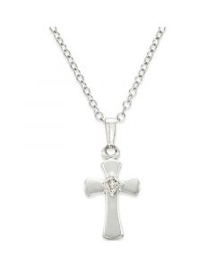 Children's Diamond Accent Cross Pendant Necklace in Sterling Silver