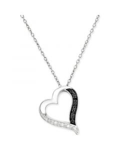 Black and White Diamond Heart Pendant Necklace (1/10 ct. t.w.) in Sterling Silver