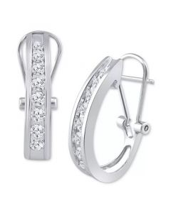 Diamond Channel-Set J-Hoop Earrings (1/2 ct. t.w.) in 10k White ,Yellow or Rose Gold