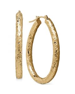 Diamond-Cut Oval Hoop Earrings in 14k Gold, 28mm