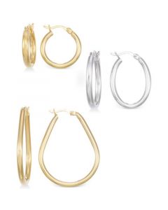 Set of Three Hoop Earrings in 14k Yellow Gold Vermeil and Sterling Silver