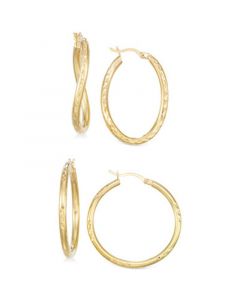 Set of Two Textured Hoop Earrings in 14k Gold Over Silver