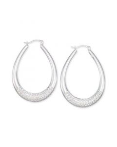 Large Patterned Teardrop Shape Hoop Earrings in 14K White Gold Over Sterling Silver